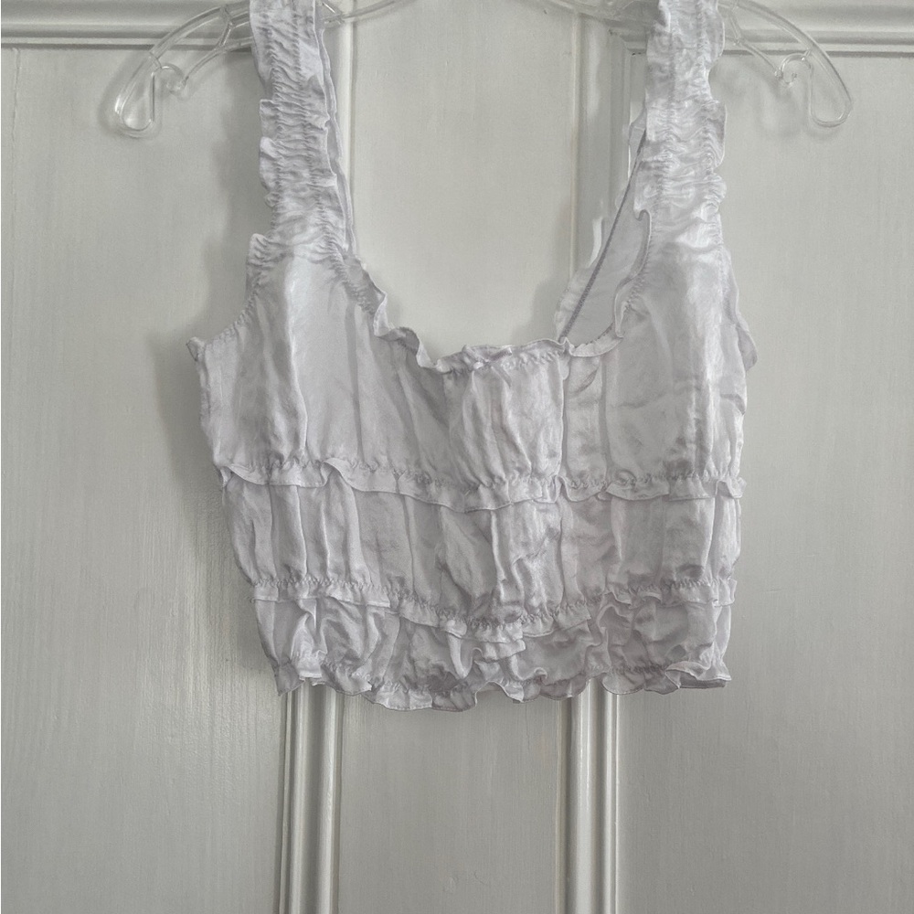 Zara White Crop Shirred Top XS